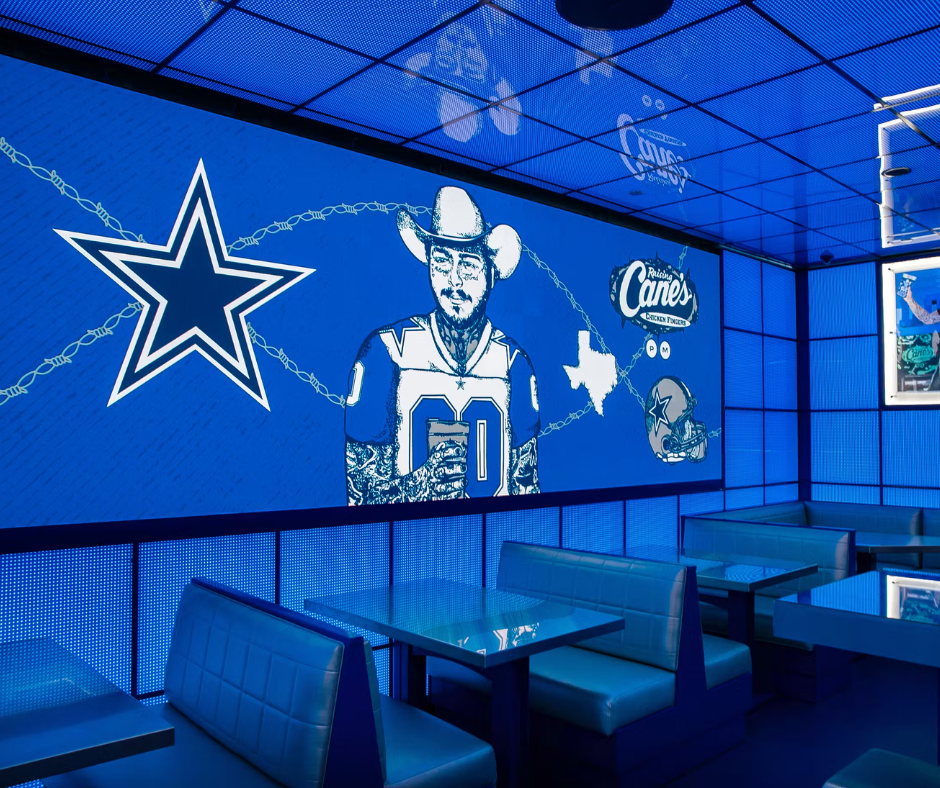 Post Melone Raising Cane's Dallas walls decore