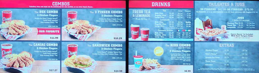 Raising Cane’s Enfield CT 2 raising canes enfield menu